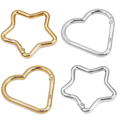 Gold & Silver Heart & Star Carabiner Clips - 4 Pack Mix Color