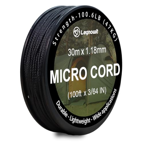 Micro Paracord 1.18mm x 100ft - Black Nylon Cord for DIY Projects