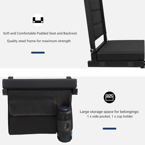Portable Stadium Seat with Back Support & Cushion - Black