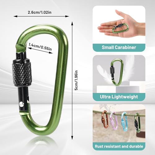 Ultra-Light 2" Aluminum Locking Carabiner Clips - 8 Pack
