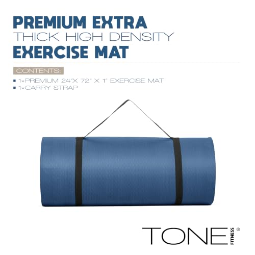 1-Inch Thick Yoga Mat - High-Density, Non-Slip, Diamond/Blue