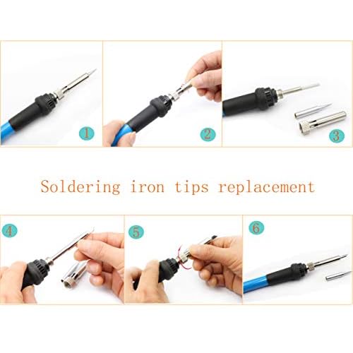 LBY Electric Soldering Iron Kit, (60W,110V) Adjustable Temperature Welding Tool, with 5pcs Soldering Tips, Soldering Iron Kit, Stainless Steel, Copper, (Blue)