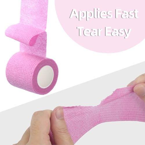 Self Adhesive Bandage Wrap - 1 Inch x 5 Yards, 12 Pack - Pink