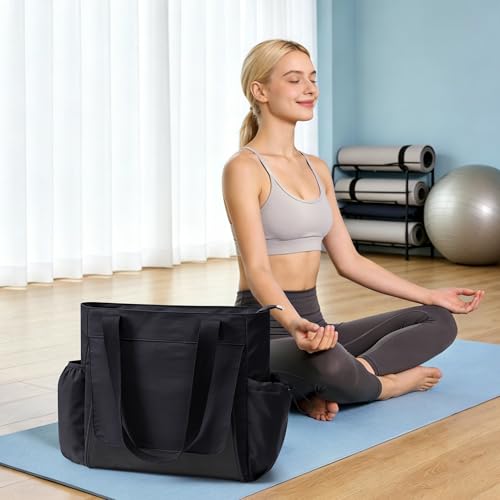 Thick Yoga Mat Bag with Wet Pocket - Lightweight Black Tote