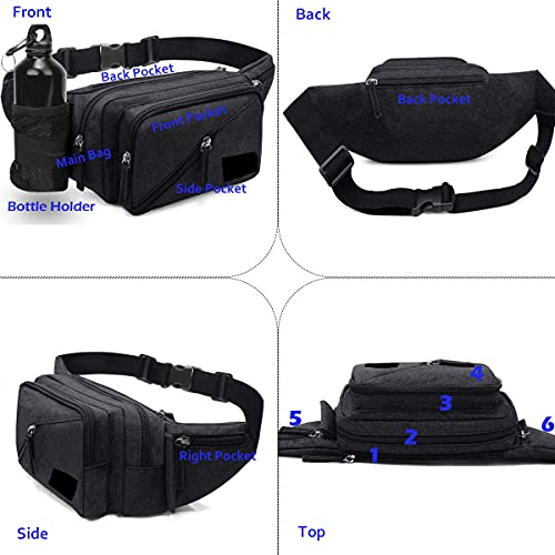 LarKoo Black Concealed Carry Pistol Waist Bag Tactical Fanny Pack with Water Bottle Holder