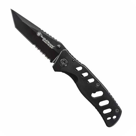 Smith & Wesson Extreme Ops CK10HBS 7.8in S.S. Folding Knife with 3.4in Serrated Tanto Point Blade and S.S. Handle for Outdoor, Tactical, Survival and EDC