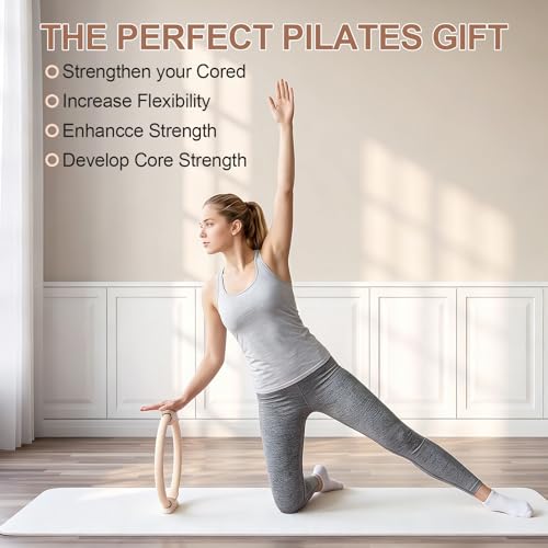 Fetrimes Beige Pilates Ring 15 inch with Dual Padded Handles – Adjustable Yoga Circle