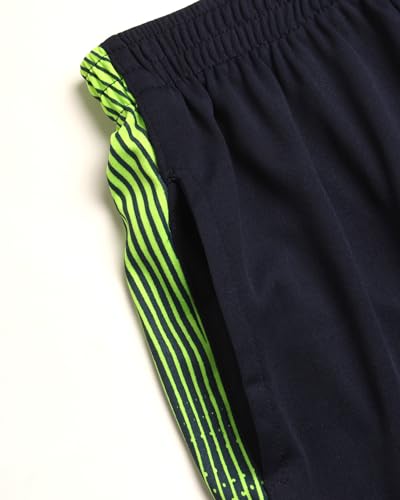 Boys Athletic Shorts - 2 Pack Quick Dry Basketball Gym Shorts with Pockets - Navy Neon/Black Red