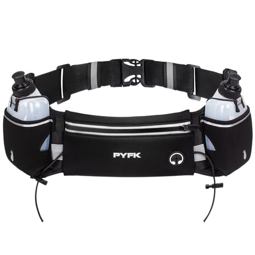 Running Belt with Water Bottles - Black Reflective, Fits 7" Phones