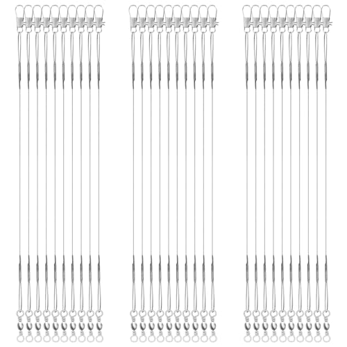 30pcs Stainless Steel Fishing Leaders - 11.22 Inch Swivel Lines for Saltwater & Freshwater