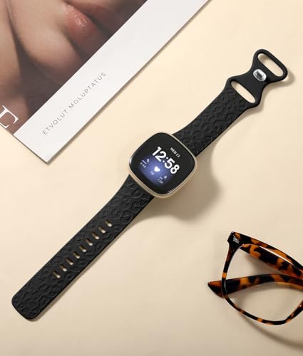 Leopard Engraved Silicone Watch Band for Fitbit Versa 4 - Black