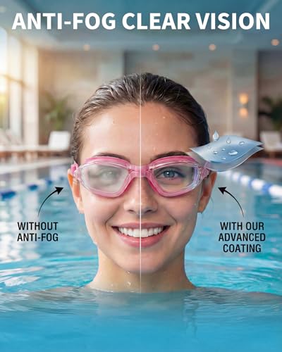 Swim Goggles with Full Protection - Transparent Rose Red