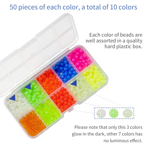 5mm Glow in the Dark Fishing Beads - 500 pcs, 10 Colors
