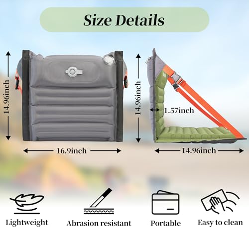 Green Portable Inflatable Folding Seat with Back Support - Lightweight Camping & Travel Chair