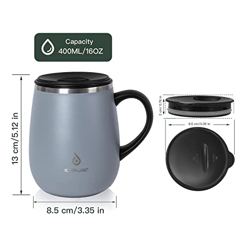 Ideus 16 oz Insulated Coffee Mug with Handle and Lid - Ultimate Gray