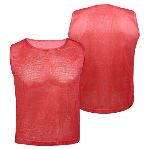 Kids Youth Breathable Mesh Soccer Pinnies & Vests - Red & Neon Yellow, Ages 5-10, 18 Pack