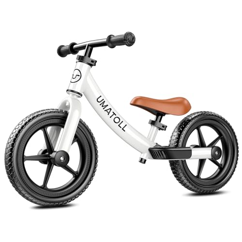 Umatoll White Toddler Balance Bike for 2-5 Years Old, Adjustable Kids Bike Gift