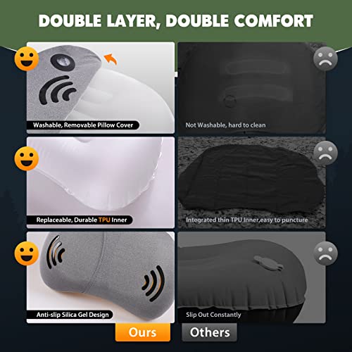Hikenture Green Inflatable Camping Pillow – Compact Travel Neck Pillow for Backpacking