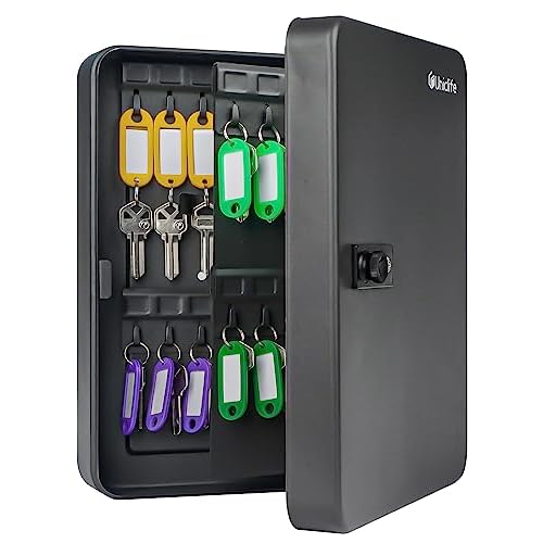 Uniclife 60 Position Key Cabinet with Combination Lock Resettable Black Digital Security Storage Box Steel Key Organizer with Colorful Key Tag Labels Stickers and Hooks