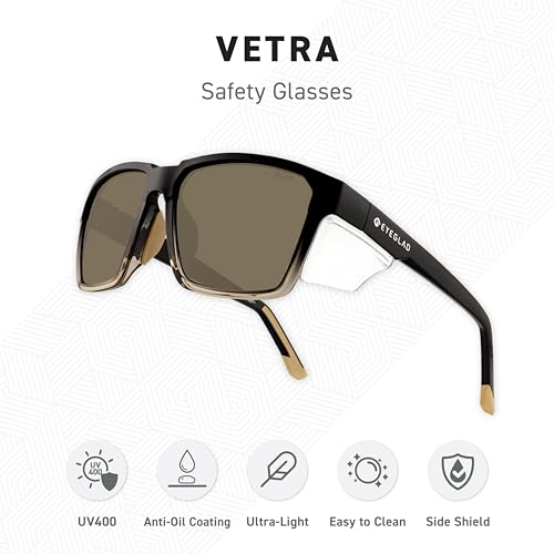 VETRA Z87+ Certified Safety Glasses HD High Contrast UV400 Side Shield Anti-Oil Coating Stylish Eyewear