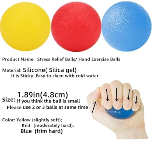 3 Pack Stress Relief Hand Exercise Balls - Silicone Therapy Balls