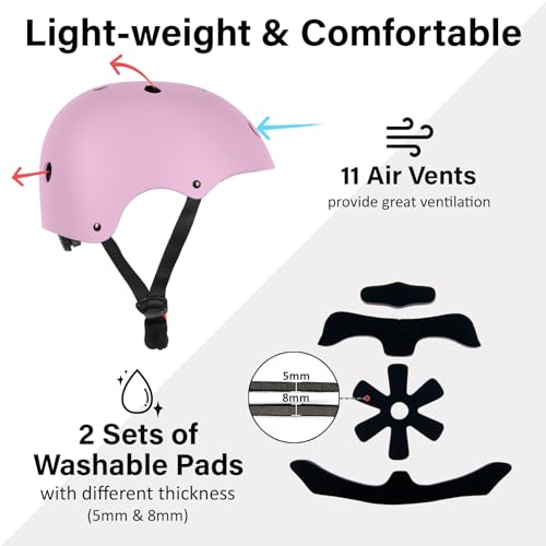 Lightweight Adjustable Skateboard Bike Helmet - Matte Pink, Large (57-61 cm)