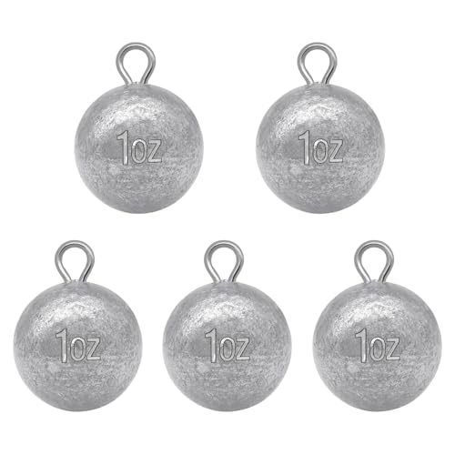 1oz Fishing Round Cannonball Lead Weights - 5 Pcs Assortment