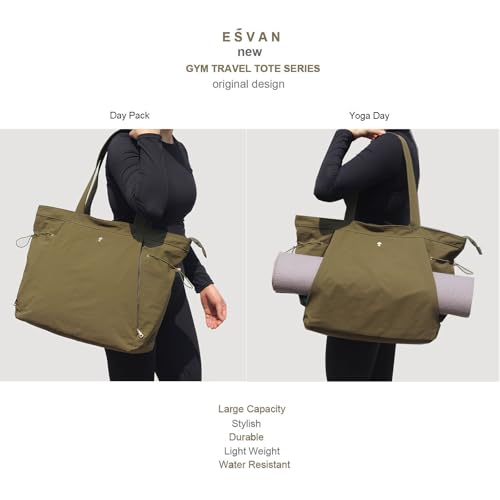Yoga Tote Bag for Women - Nylon Dark Green Drawstring Carryall