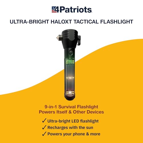 4Patriots HaloXT Rechargeable LED Flashlight, Ultra-Powerful 2000 mAh Battery, 3 Light Modes, Built-In Survival Tools