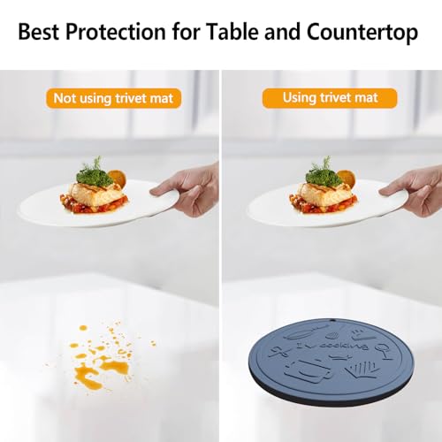 Silicone Trivet Mats - Heat Resistant Pot Holders, Non-Slip - Black Gray