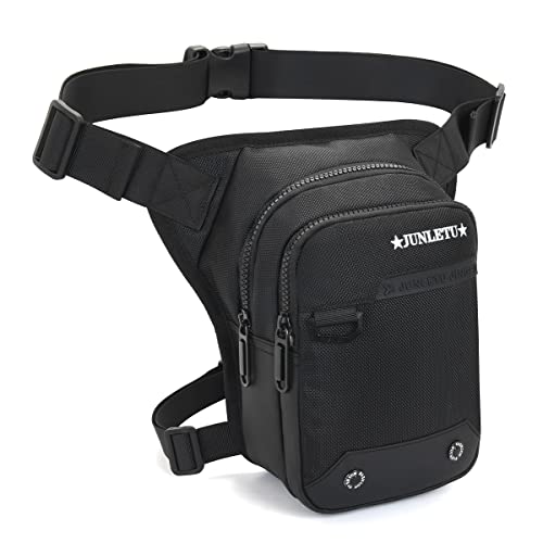 Black Drop Leg Bag for Men & Women - Waterproof Motorcycle Thigh Bag with Removable Straps