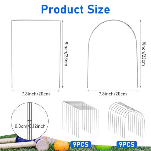 18 Pcs Croquet Wickets Replacement Set – 9 Square & 9 Arched Steel Hoops