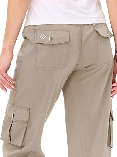 Womens Capris with Pockets - Loose Fit Casual Cargo Pants - Khaki, X-Large