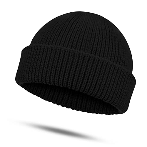 Thicker Knit Trawler Beanie Cap for Men & Women - One Size Black