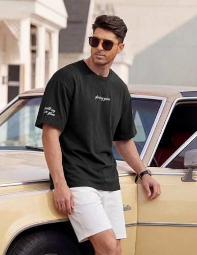 Men's Casual Oversized Workout T-Shirt - Short Sleeve, Large Black