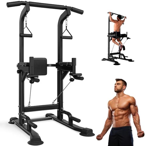 Power Tower Pull Up Bar - Adjustable Height Dip Station - Black-02