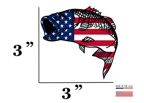 Bass Fishing USA Flag Vinyl Decal - 3x3 Inch Patriotic Bumper Sticker