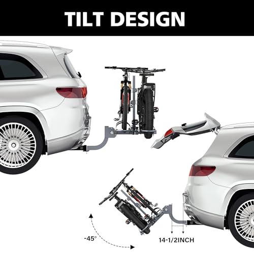2-Bike Hitch Rack - Foldable & Tilting, 180 lbs Capacity for Standard, Fat Tire & E-Bikes