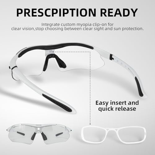 Photochromic Sports Sunglasses for Men - White, UV400 Protection