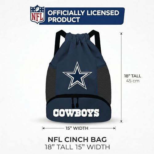 NFL Dallas Cowboys Cinch Bag - Drawstring Backpack with Zipper Pocket