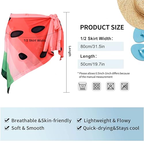 Athjunss Watermelon Swim Cover Up One Size Sarong Beach Wrap - Women’s Bikini Skirt