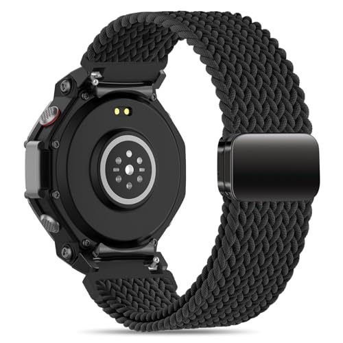 Elastic Woven Band for Amazfit T-Rex 3 - Black Magnetic Buckle Strap
