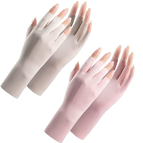 Ice Silk Fingerless Driving Gloves for Women - Pink & Ivory