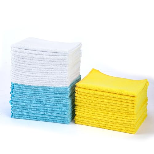 Blue/White/Yellow 48-Pack Microfiber Cleaning Cloths - Highly Absorbent & Scratch-Free