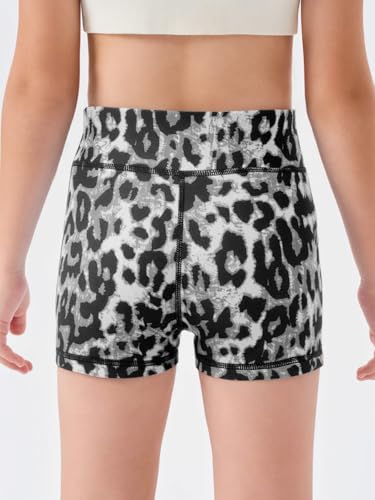 Girls High-Waisted Leopard Print Athletic Shorts - Gray-Leopard, 5-6Y