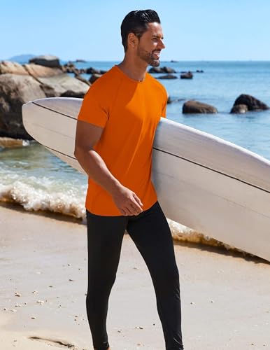 Mens Swim Shirt UPF 50+ Rash Guard - Quick Dry T-Shirt - Orange Small
