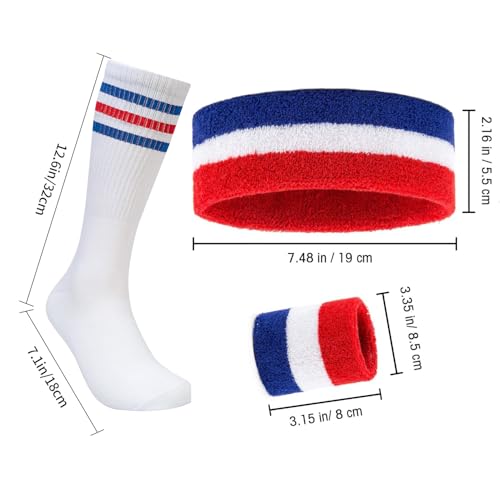 Colorful Striped Sweatband Set - Headband & Wristbands - Red, White & Blue