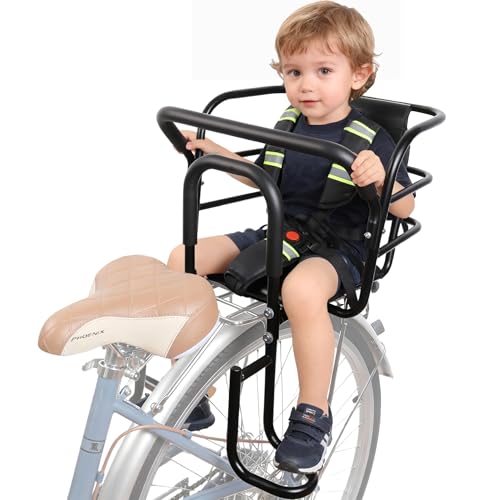 Rear Child Bike Seat with Foot Pedals & Handrail - Black