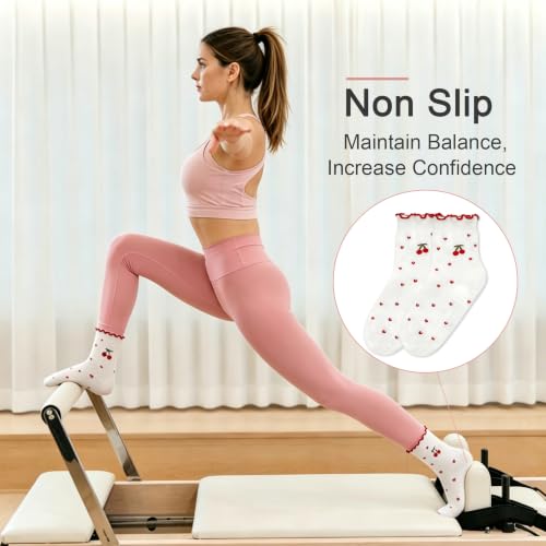 Non-Slip Pilates Grip Socks for Women - Full-Foot - White/Beige/Pink