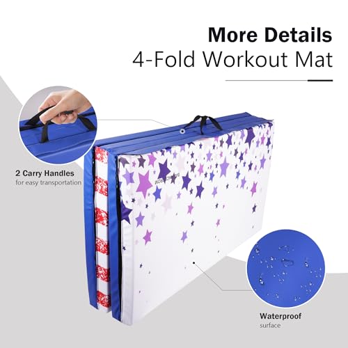 Aurorafy Star-Stripe 4' x 8' Folding Gymnastics Mat with Handles, 2-Inch Cushion